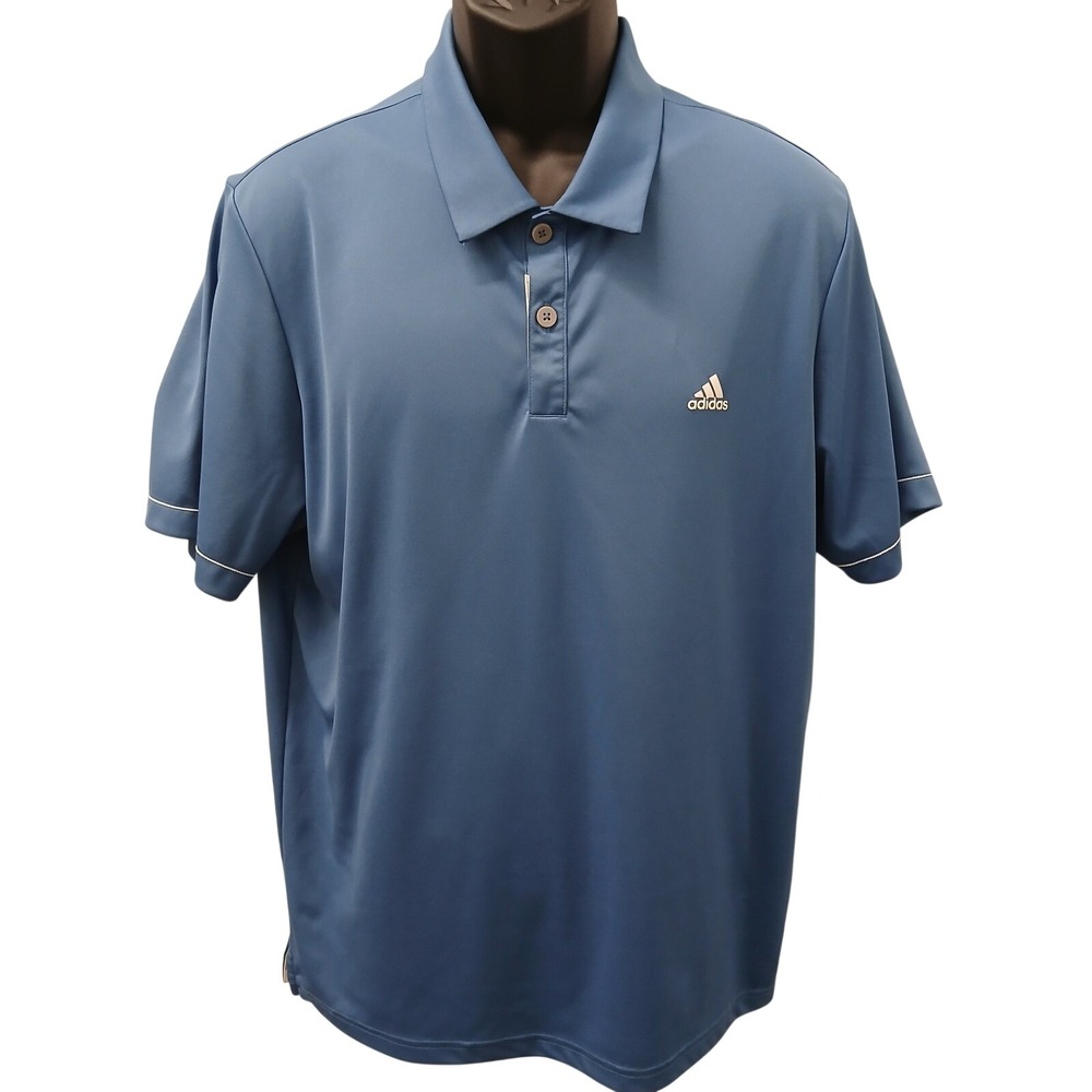 Adidas Golf Mens Polo Shirt‎ Blue Short Sleeve Performance Three Stripe Large
